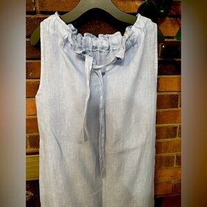 🛍️ light blue 100% Linen  dress with adjustable neck line